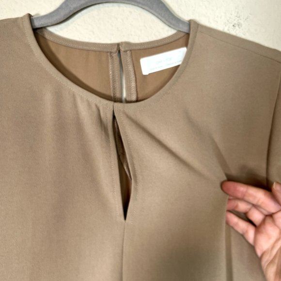 Oak + Fort Shift Dress Small Belted Flare Flutter Short Sleeve Tan Bohemian Flaw - Picture 5 of 9